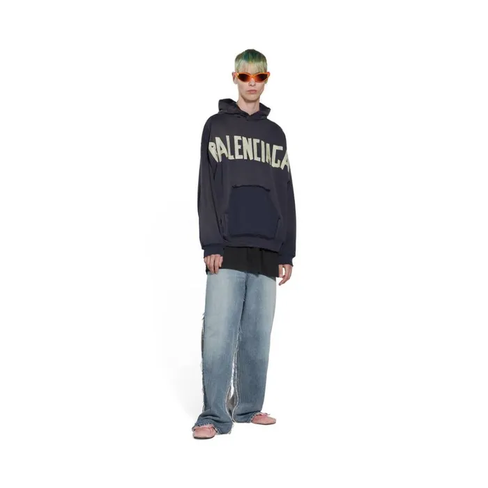 MenWomen Sweatshirts and Hoodies Balenciaga Tape Type Ripped Pocket Hoodie Oversized In Black Faded MenWomen Sweatshirts and Hoodies Balenciaga Tape Type Ripped Pocket Hoodie Oversized In Black Faded