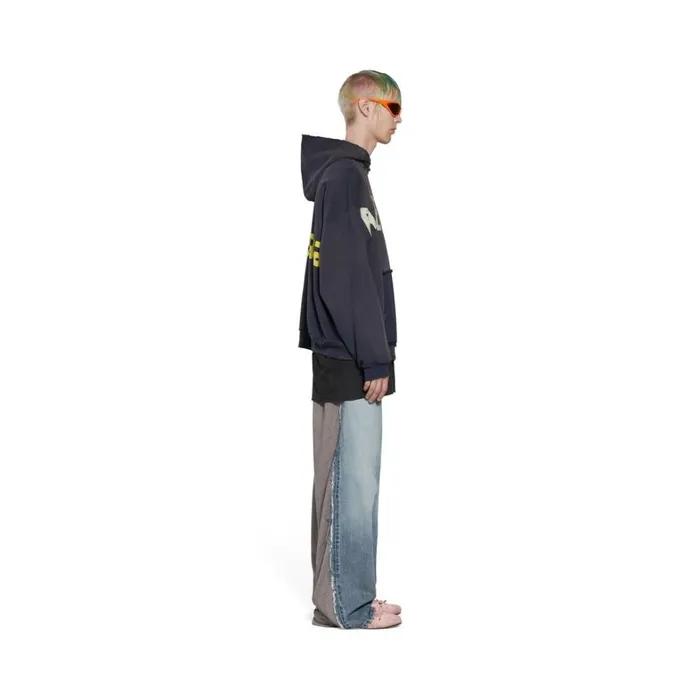MenWomen Sweatshirts and Hoodies Balenciaga Tape Type Ripped Pocket Hoodie Oversized In Black Faded