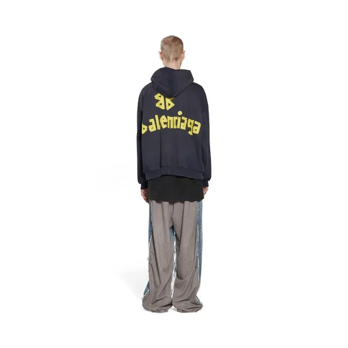 MenWomen Sweatshirts and Hoodies Balenciaga Tape Type Ripped Pocket Hoodie Oversized In Black Faded