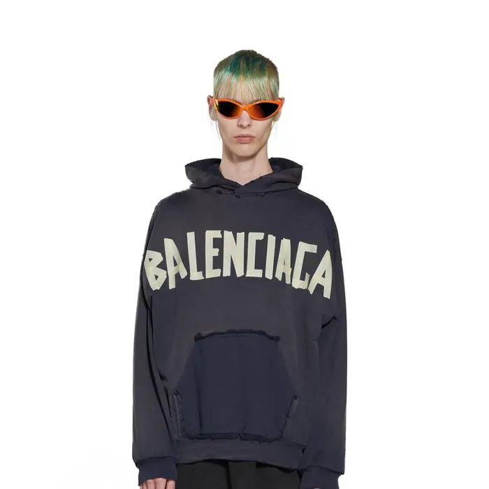 MenWomen Sweatshirts and Hoodies Balenciaga Tape Type Ripped Pocket Hoodie Oversized In Black Faded