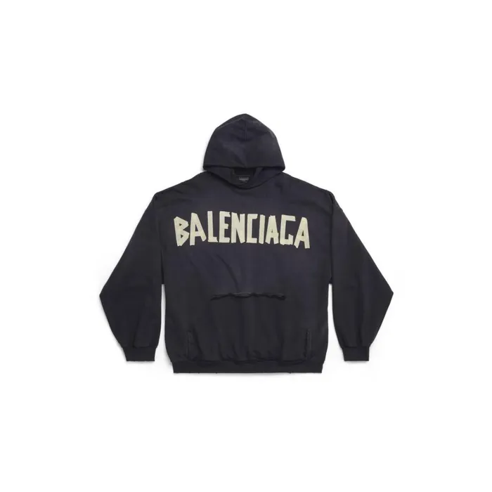 MenWomen Sweatshirts and Hoodies Balenciaga Tape Type Ripped Pocket Hoodie Oversized In Black Faded
