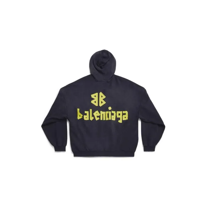 MenWomen Sweatshirts and Hoodies Balenciaga Tape Type Ripped Pocket Hoodie Oversized In Black Faded