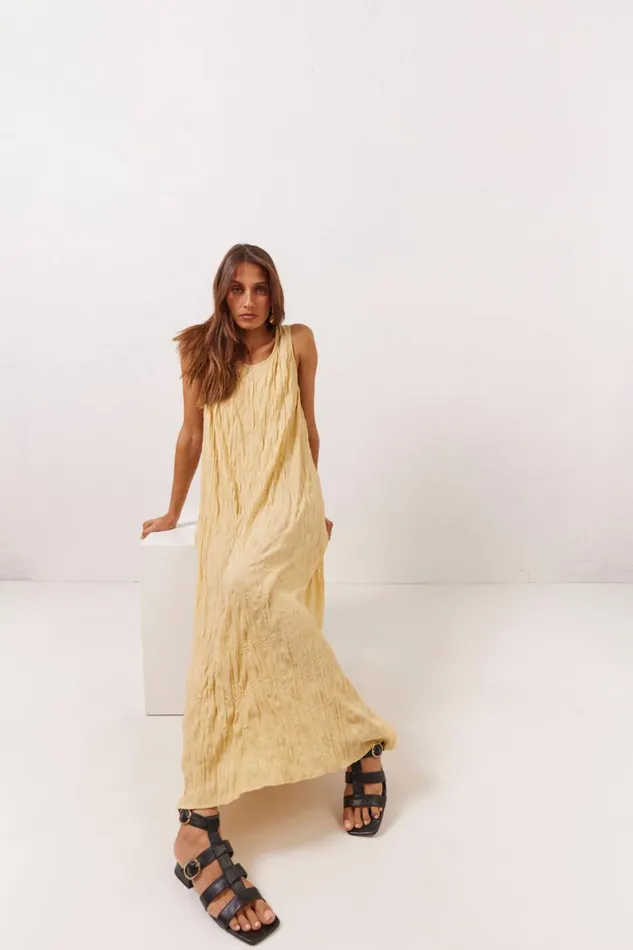 MidiMaxi Dresses Women VRG GRL Cate Smock Midi Dress Butter MidiMaxi Dresses Women VRG GRL Cate Smock Midi Dress Butter