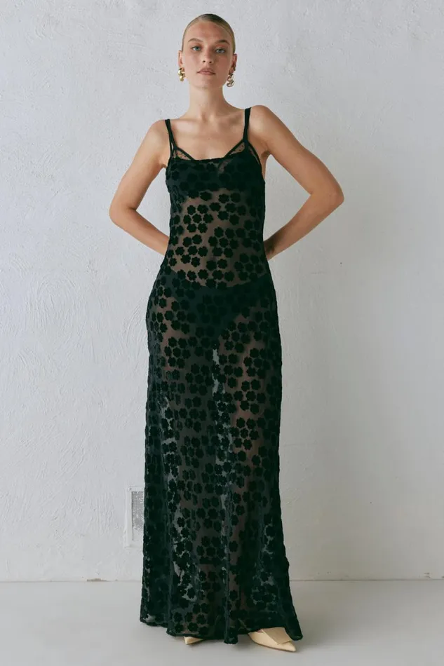 MidiMaxi Dresses Women VRG GRL Iris Bias Cut Maxi Dress Black