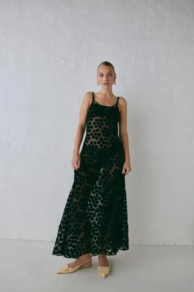 MidiMaxi Dresses Women VRG GRL Iris Bias Cut Maxi Dress Black