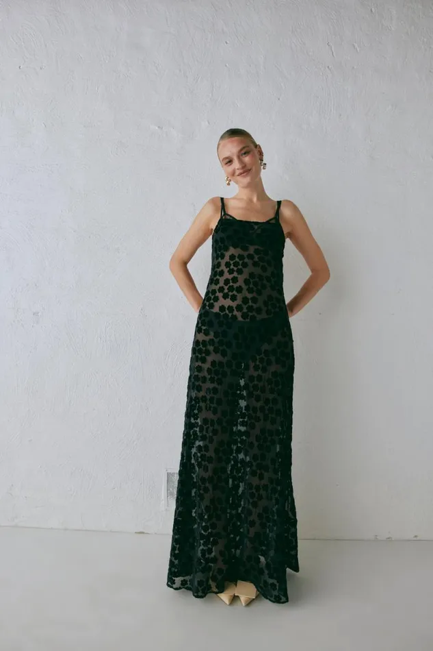 MidiMaxi Dresses Women VRG GRL Iris Bias Cut Maxi Dress Black