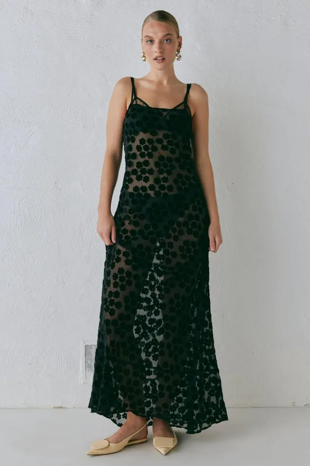 MidiMaxi Dresses Women VRG GRL Iris Bias Cut Maxi Dress Black
