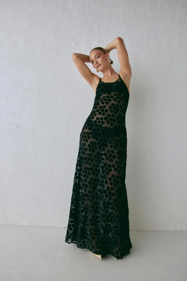 MidiMaxi Dresses Women VRG GRL Iris Bias Cut Maxi Dress Black