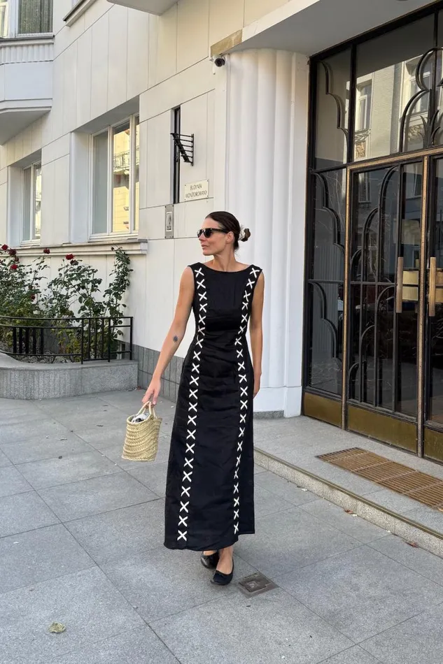 MidiMaxi Dresses Women VRG GRL Maja Linen Maxi Dress Black