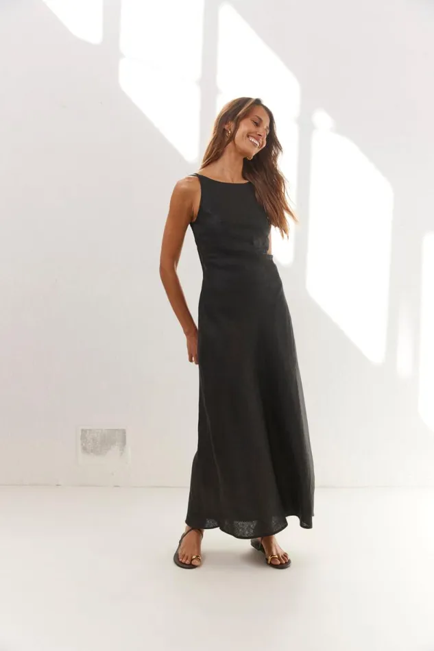 MidiMaxi Dresses Women VRG GRL Opal Linen Maxi Dress Black MidiMaxi Dresses Women VRG GRL Opal Linen Maxi Dress Black