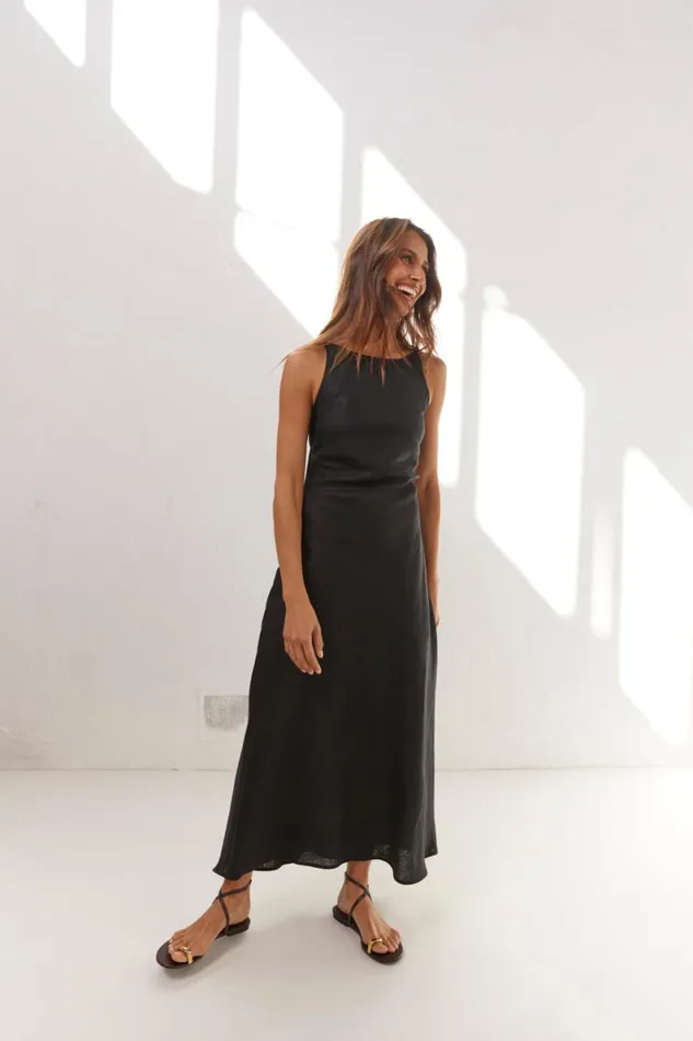 MidiMaxi Dresses Women VRG GRL Opal Linen Maxi Dress Black MidiMaxi Dresses Women VRG GRL Opal Linen Maxi Dress Black