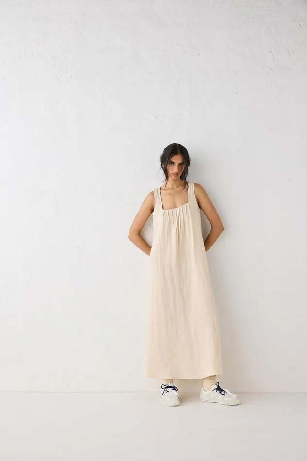 MidiMaxi Dresses Women VRG GRL San Paolo Smock Linen Midi Dress Natural