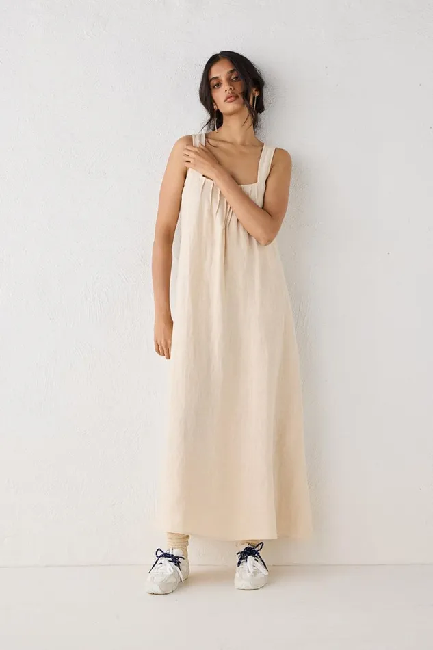 MidiMaxi Dresses Women VRG GRL San Paolo Smock Linen Midi Dress Natural