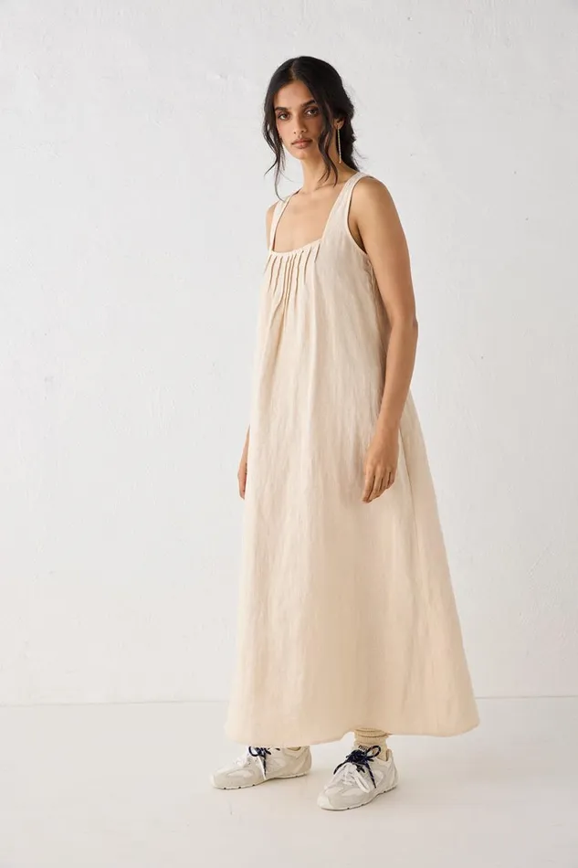 MidiMaxi Dresses Women VRG GRL San Paolo Smock Linen Midi Dress Natural