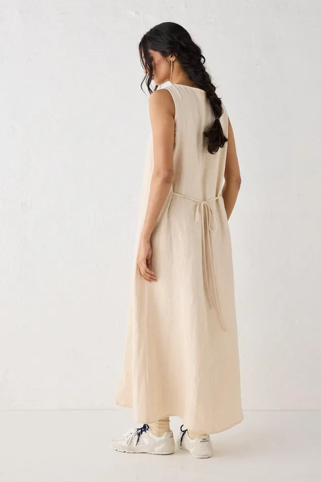 MidiMaxi Dresses Women VRG GRL San Paolo Smock Linen Midi Dress Natural