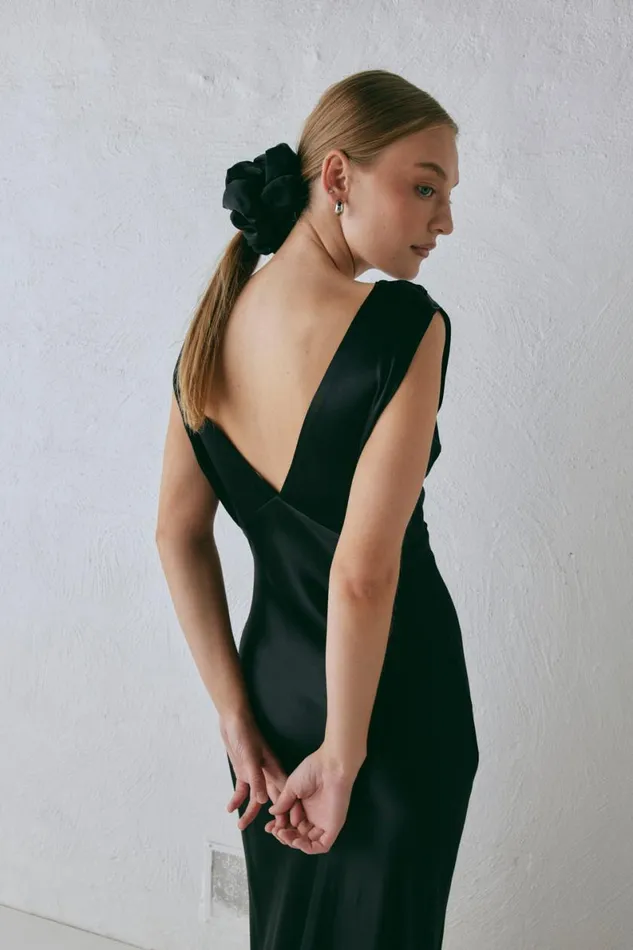 MidiMaxi Dresses Women VRG GRL Tully Satin Maxi Dress Black