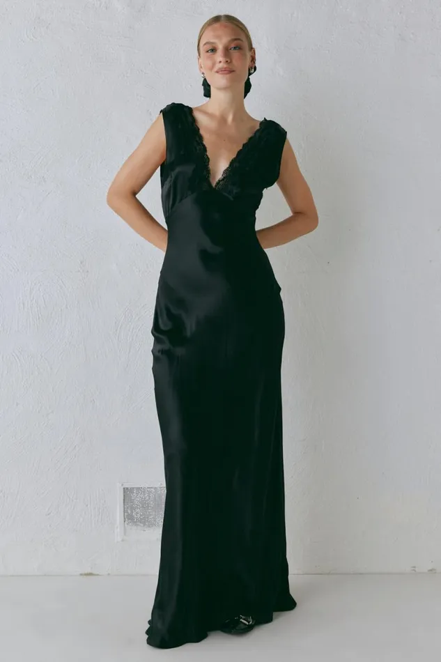 MidiMaxi Dresses Women VRG GRL Tully Satin Maxi Dress Black
