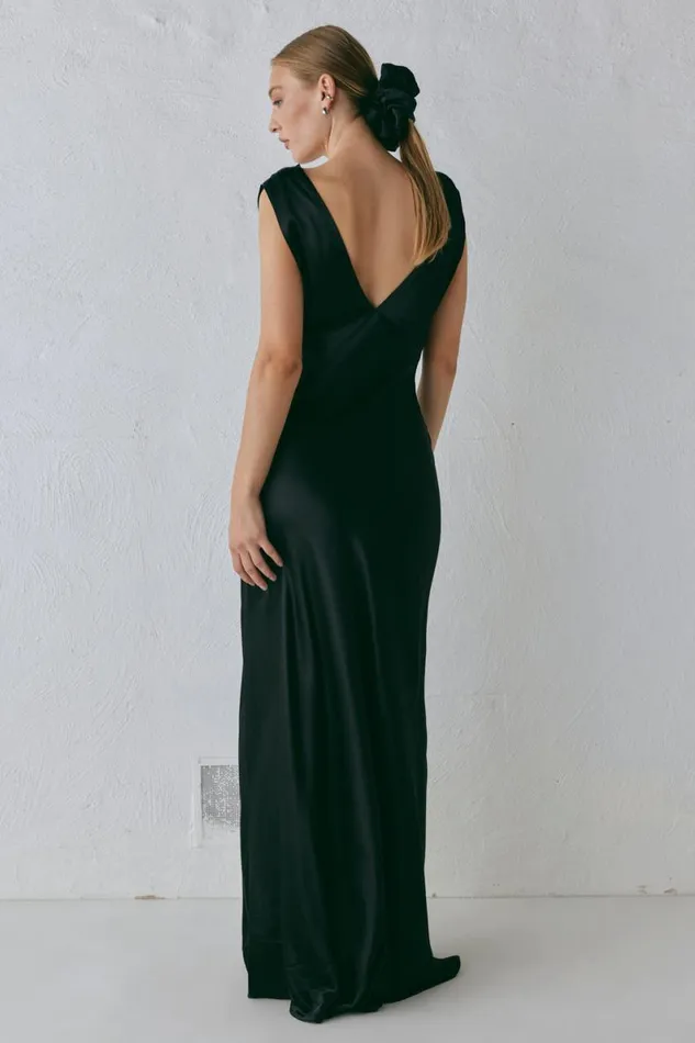 MidiMaxi Dresses Women VRG GRL Tully Satin Maxi Dress Black