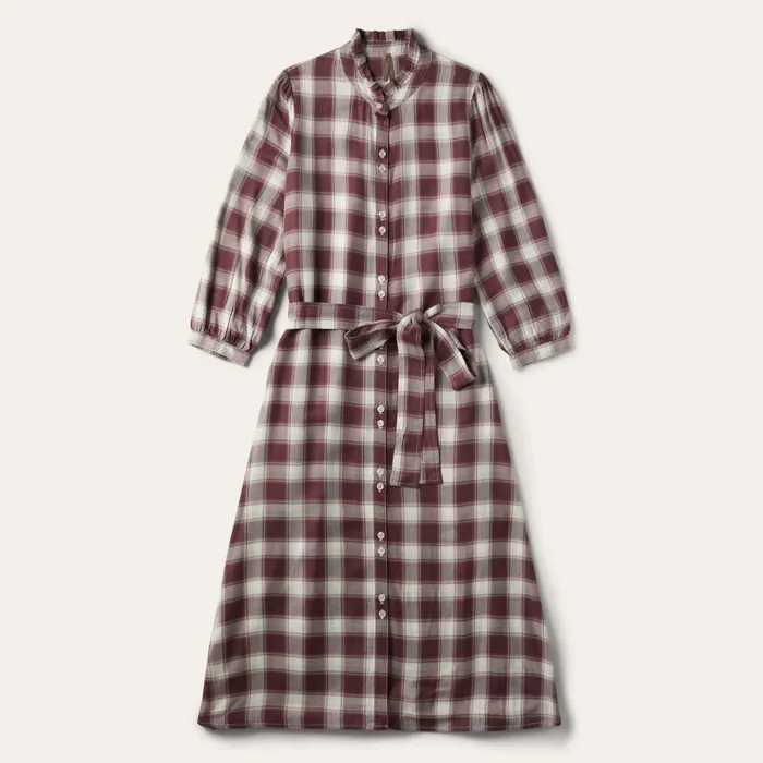 Midi Women Stetson Gaucho Plaid Prairie Shirt Dress Wine