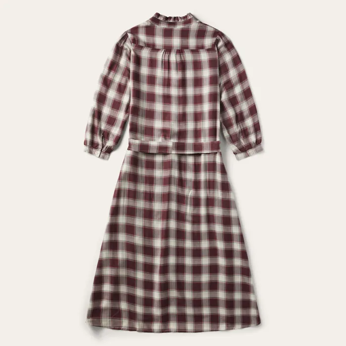 Midi Women Stetson Gaucho Plaid Prairie Shirt Dress Wine