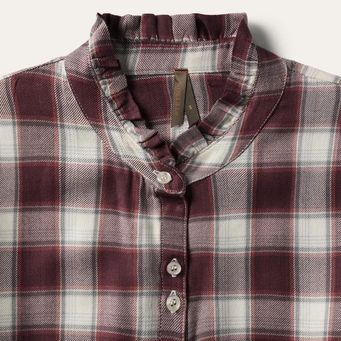 Midi Women Stetson Gaucho Plaid Prairie Shirt Dress Wine