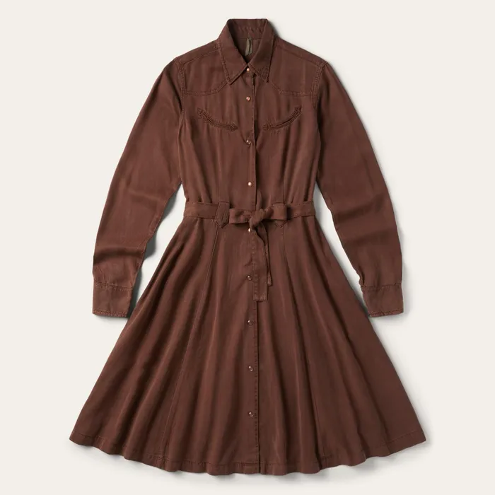 Midi Women Stetson Tobacco Tencel Western Dress Brown