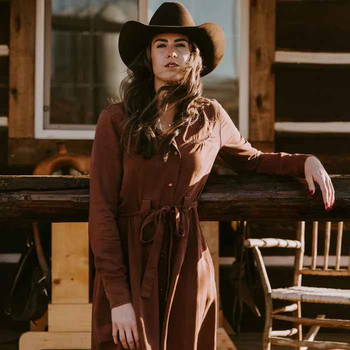 Midi Women Stetson Tobacco Tencel Western Dress Brown
