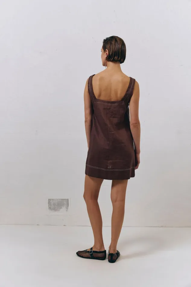 Mini Dresses Women VRG GRL Alice Linen Mini Dress Brown Mini Dresses Women VRG GRL Alice Linen Mini Dress Brown