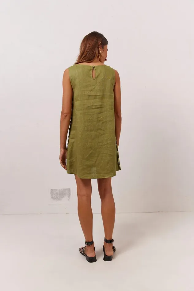 Mini Dresses Women VRG GRL Annabelle Linen Mini Dress Olive