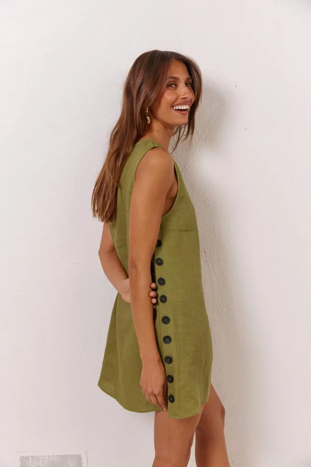 Mini Dresses Women VRG GRL Annabelle Linen Mini Dress Olive