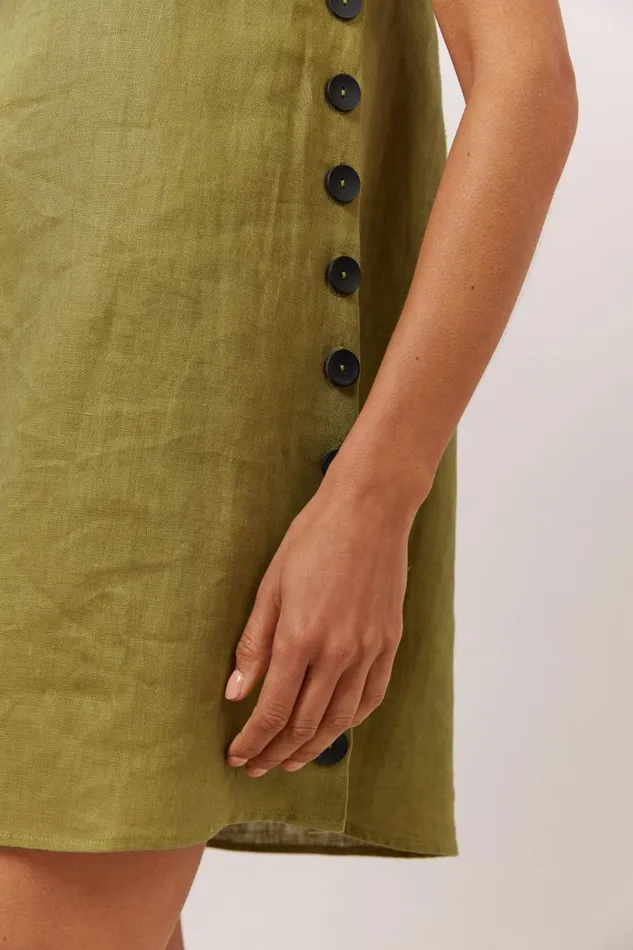Mini Dresses Women VRG GRL Annabelle Linen Mini Dress Olive