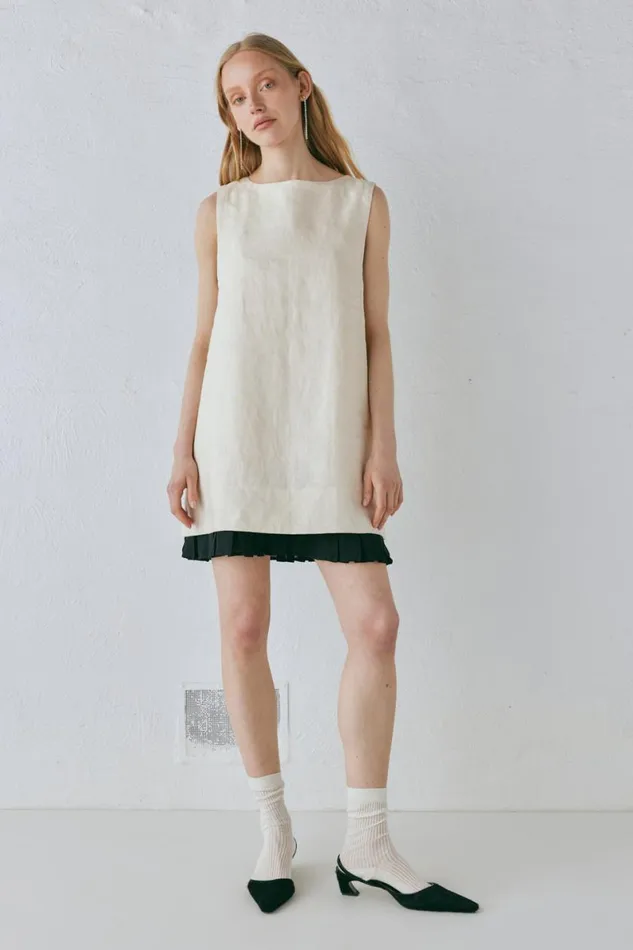Mini Dresses Women VRG GRL Musa Linen Mini Dress Cream