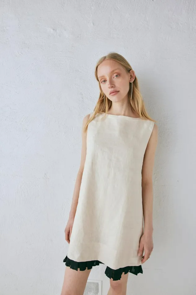 Mini Dresses Women VRG GRL Musa Linen Mini Dress Cream Mini Dresses Women VRG GRL Musa Linen Mini Dress Cream