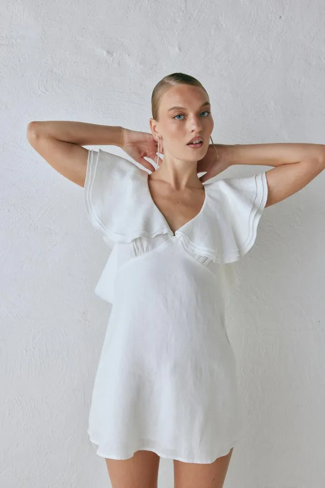 Mini Dresses Women VRG GRL Party Nights Linen Mini Dress White Mini Dresses Women VRG GRL Party Nights Linen Mini Dress White