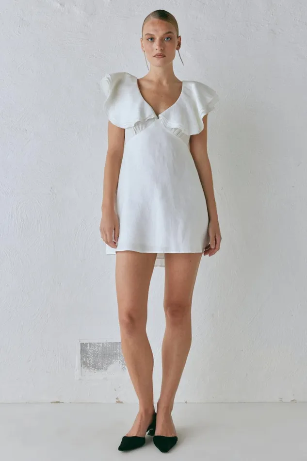 Mini Dresses Women VRG GRL Party Nights Linen Mini Dress White Mini Dresses Women VRG GRL Party Nights Linen Mini Dress White
