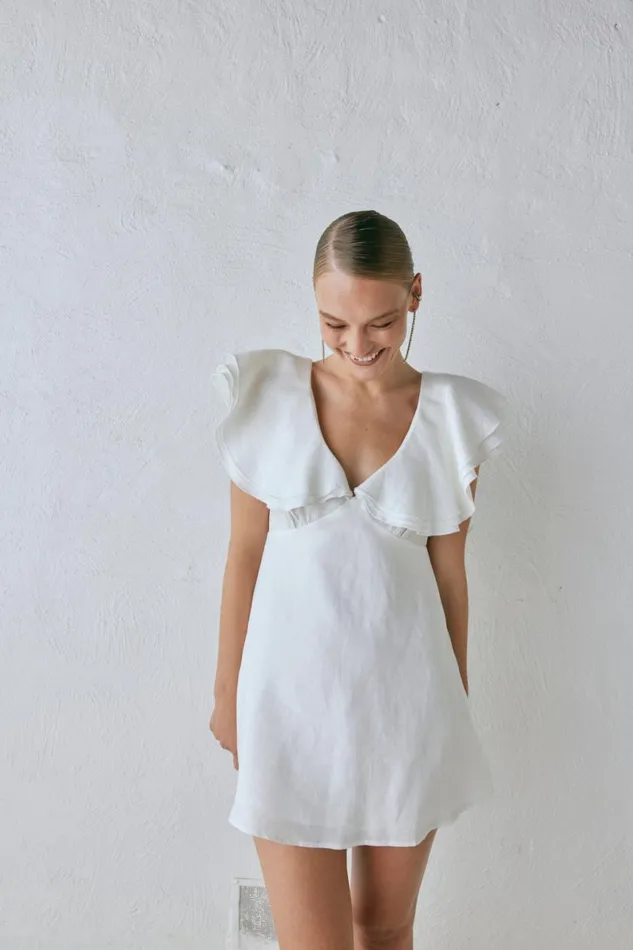 Mini Dresses Women VRG GRL Party Nights Linen Mini Dress White Mini Dresses Women VRG GRL Party Nights Linen Mini Dress White