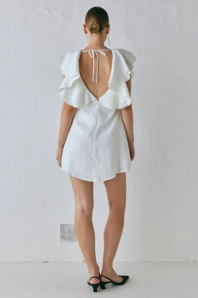 Mini Dresses Women VRG GRL Party Nights Linen Mini Dress White Mini Dresses Women VRG GRL Party Nights Linen Mini Dress White