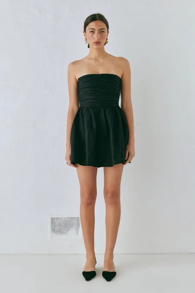 Mini Dresses Women VRG GRL Saint Malo Linen Mini Dress Black