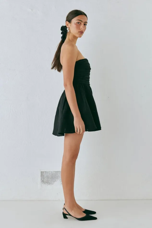 Mini Dresses Women VRG GRL Saint Malo Linen Mini Dress Black Mini Dresses Women VRG GRL Saint Malo Linen Mini Dress Black