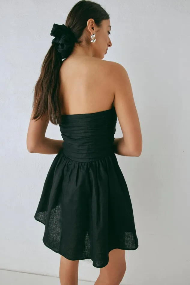 Mini Dresses Women VRG GRL Saint Malo Linen Mini Dress Black Mini Dresses Women VRG GRL Saint Malo Linen Mini Dress Black
