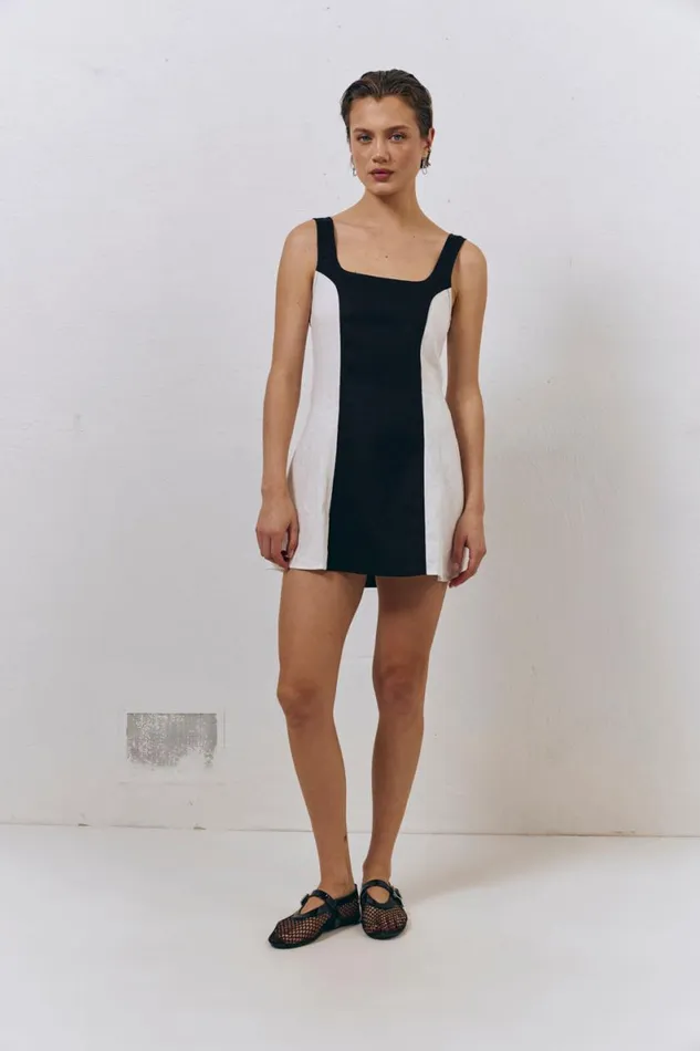 Mini Dresses Women VRG GRL Saskia Linen Mini Dress Black
