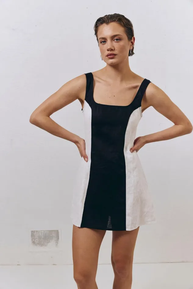 Mini Dresses Women VRG GRL Saskia Linen Mini Dress Black Mini Dresses Women VRG GRL Saskia Linen Mini Dress Black