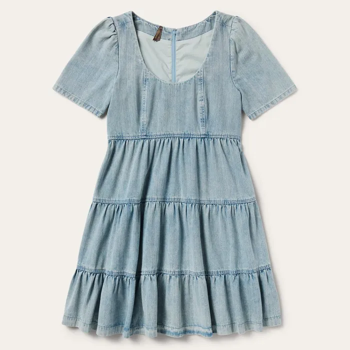 Mini Women Stetson Denim Dress With Tiered Skirt Blue
