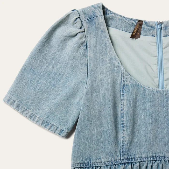 Mini Women Stetson Denim Dress With Tiered Skirt Blue