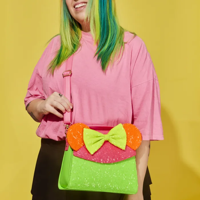 Minnie Mouse Exclusive Color Block Neon Sequin Crossbody Bag Unisex Loungefly Crossbody Bags Minnie Mouse Exclusive Color Block Neon Sequin Crossbody Bag Unisex Loungefly Crossbody Bags
