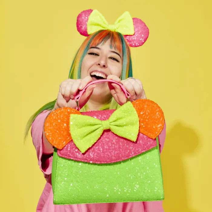 Minnie Mouse Exclusive Color Block Neon Sequin Crossbody Bag Unisex Loungefly Crossbody Bags Minnie Mouse Exclusive Color Block Neon Sequin Crossbody Bag Unisex Loungefly Crossbody Bags