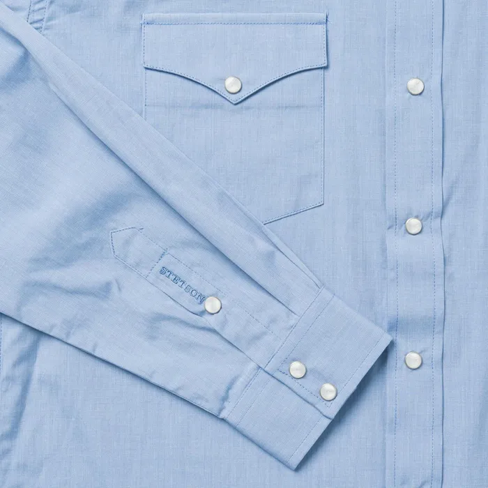 Modern Cut Men Stetson Blue End On End Solid Shirt Blue