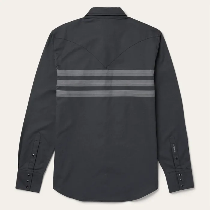 Modern Cut Men Stetson Border Stripe Twill Western Shirt Black