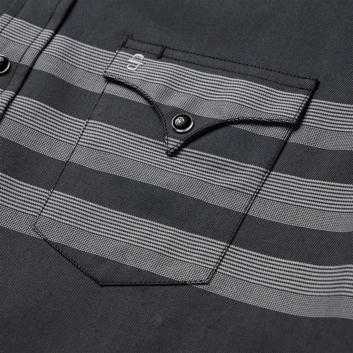 Modern Cut Men Stetson Border Stripe Twill Western Shirt Black
