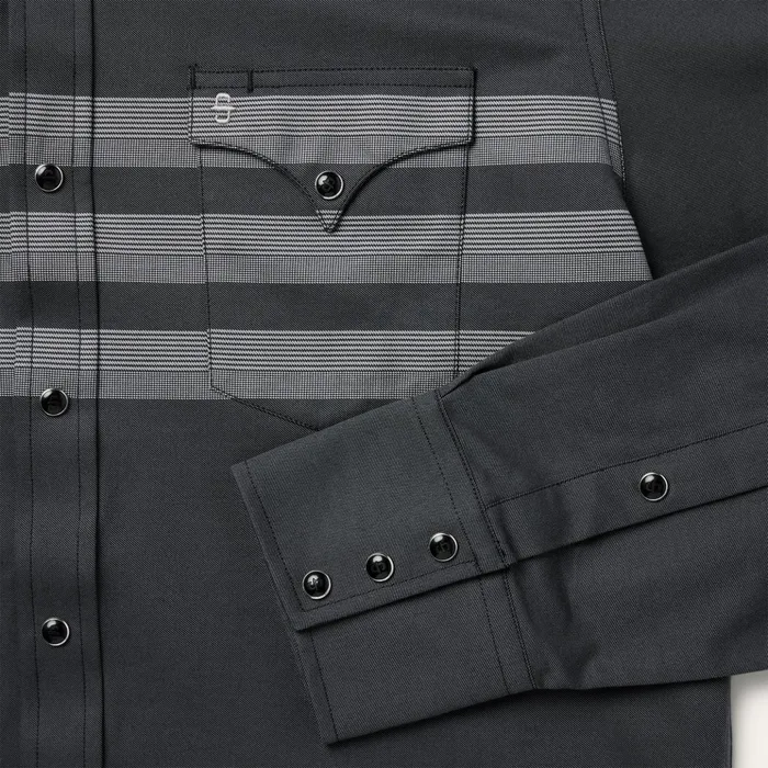 Modern Cut Men Stetson Border Stripe Twill Western Shirt Black